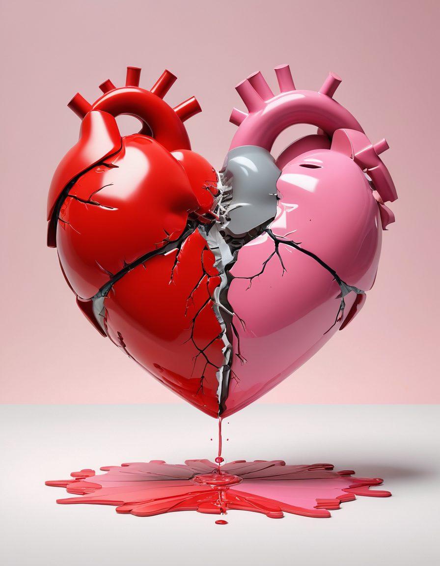 A heart divided into two halves, one symbolizing love with soft pinks and reds, the other representing liability with shades of grey and caution signs. An open insurance policy scrolls between them, illustrating essential tips. The background features intertwined couples in various relationships, showing care and concern. The scene is bright, engaging, and thought-provoking. super-realistic. vibrant colors. white background.